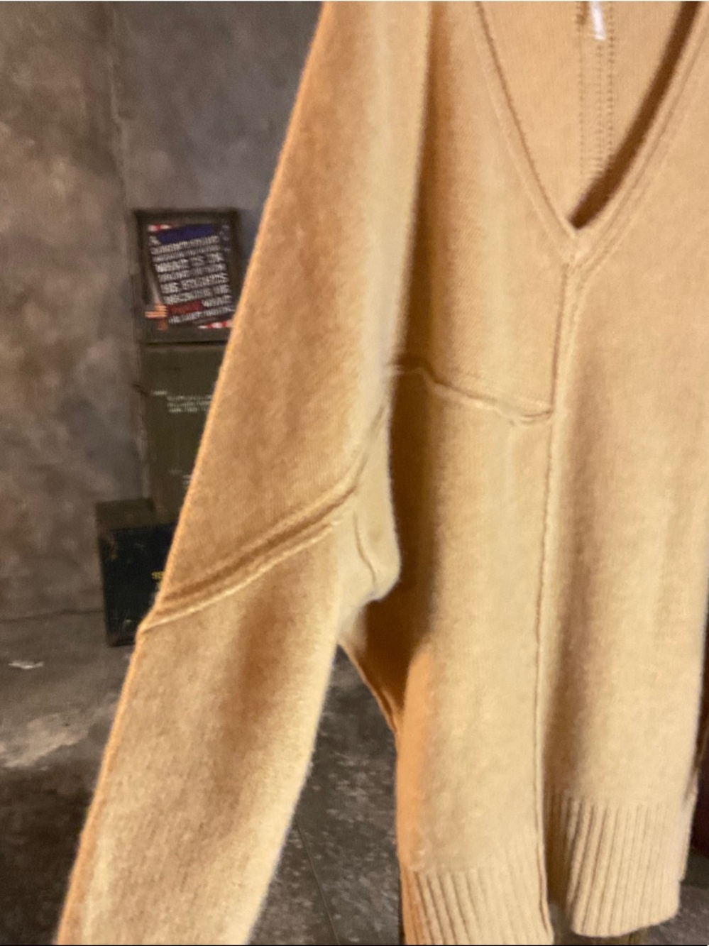 Free People Oversized V-Neck Sweater in Mustard - Picture 5 of 8